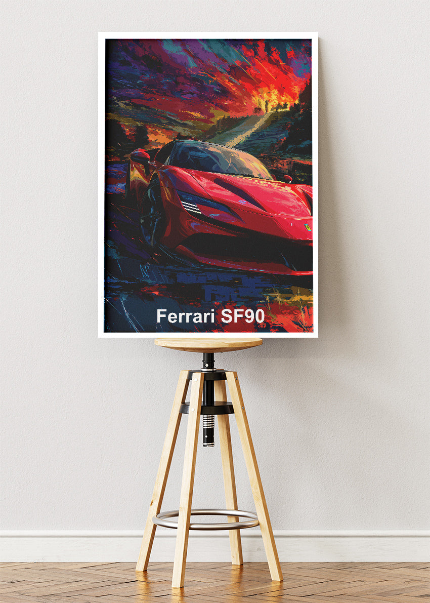 Ferrari SF90 Art Poster & Canvas Print – Hybrid Supercar Performance Wall Art
