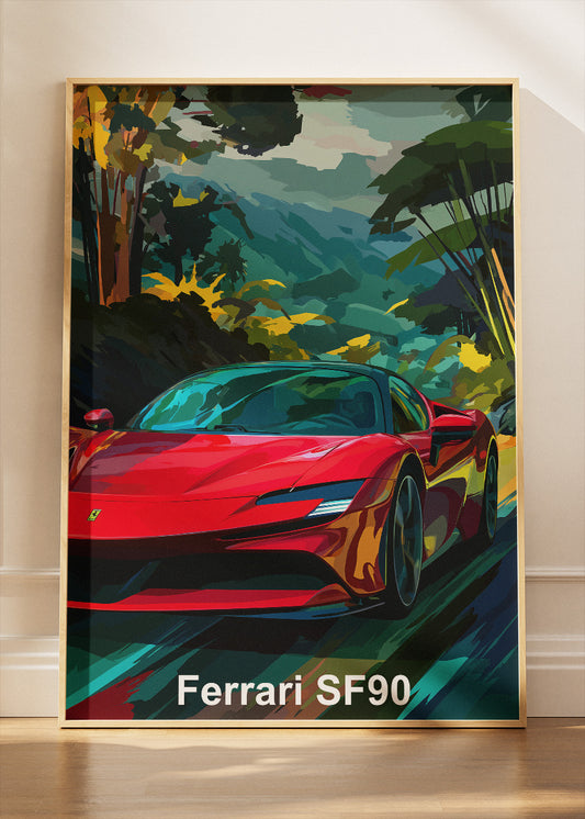 Ferrari SF90 Stradale Art Poster & Canvas Print – Exotic Hybrid Supercar Wall Art