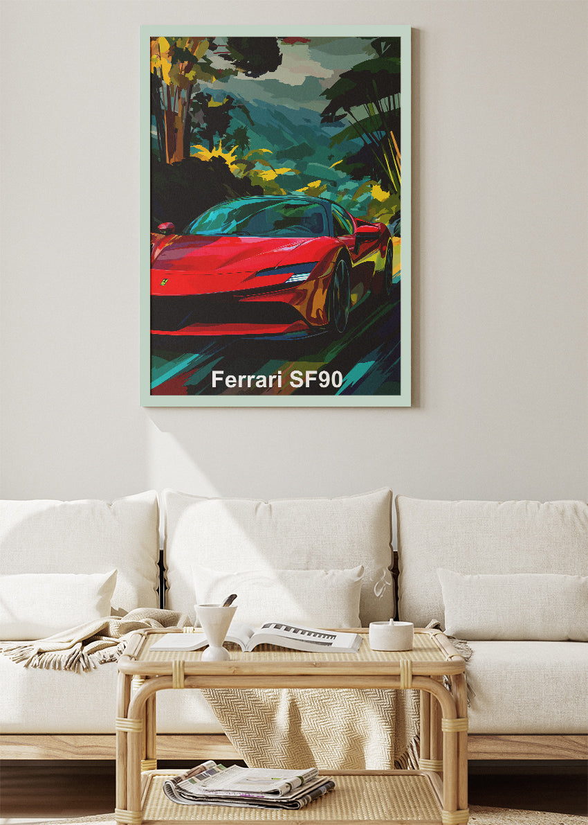 Ferrari SF90 Stradale Art Poster & Canvas Print – Exotic Hybrid Supercar Wall Art