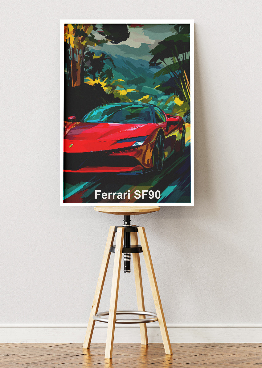 Ferrari SF90 Stradale Art Poster & Canvas Print – Exotic Hybrid Supercar Wall Art