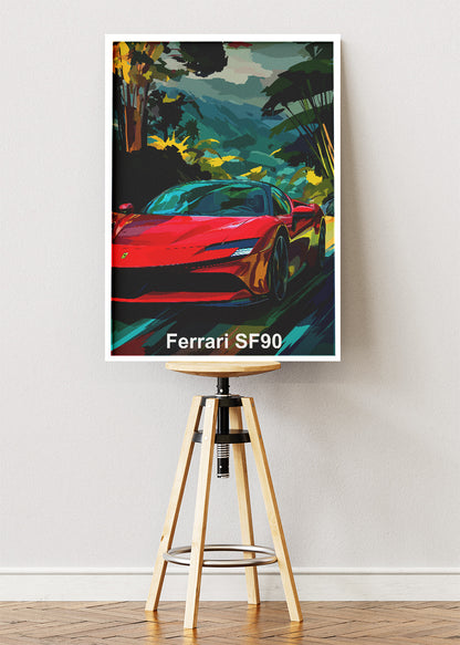 Ferrari SF90 Stradale Art Poster & Canvas Print – Exotic Hybrid Supercar Wall Art