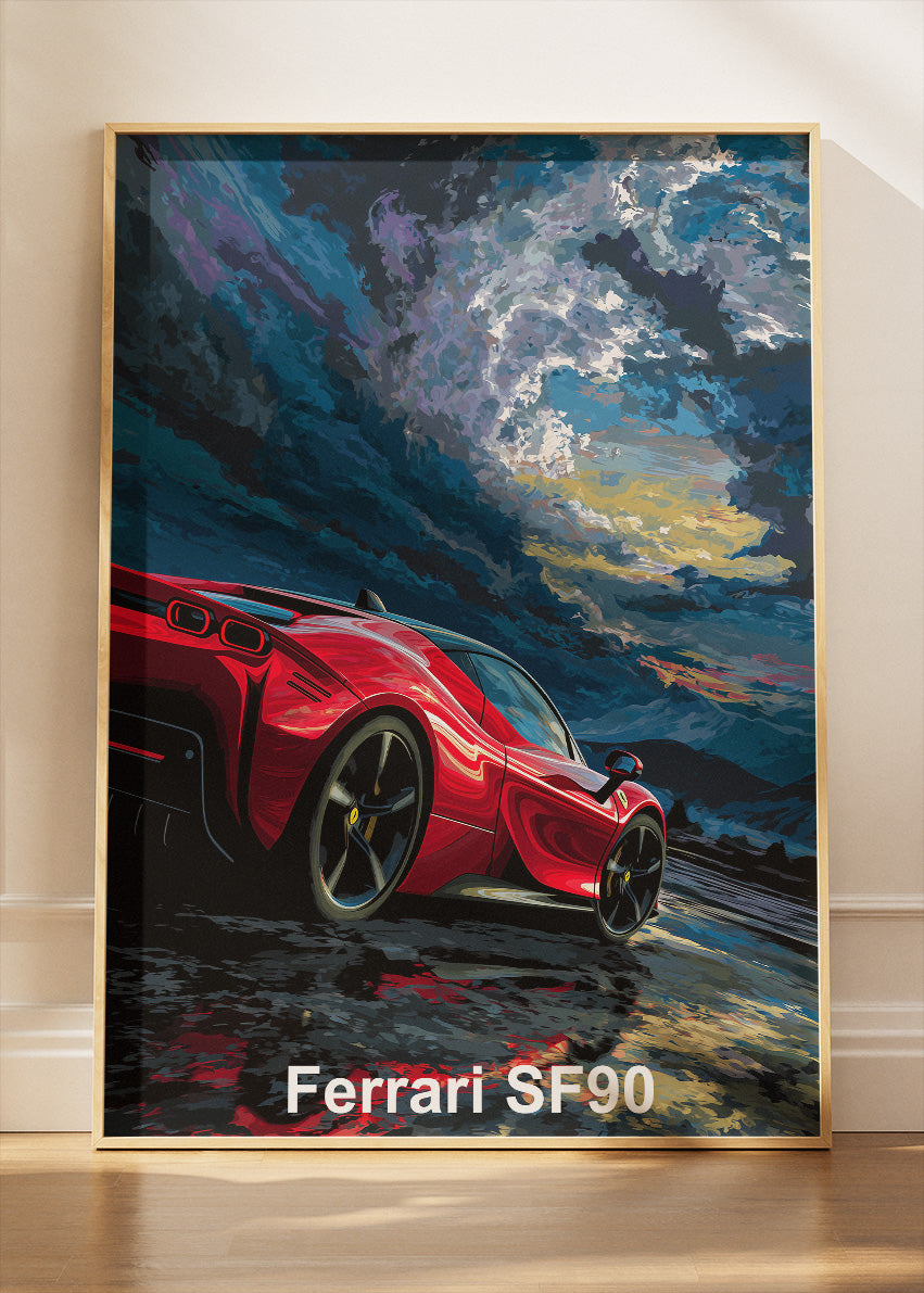 Ferrari SF90 Stradale Art Poster & Canvas Print – Hybrid Supercar Performance Wall Art