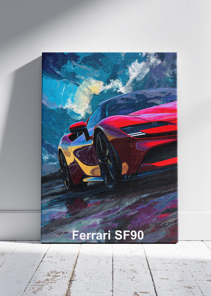 Ferrari SF90 Stradale Art Poster & Canvas Print – Hybrid Supercar Performance Wall Art