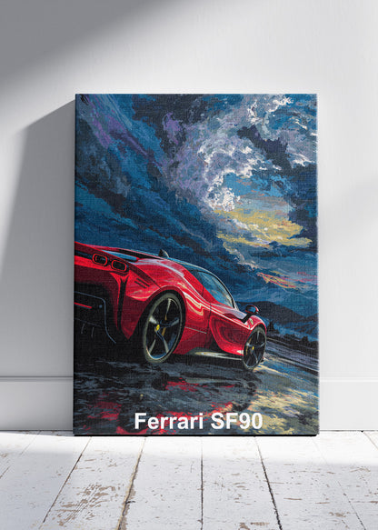 Ferrari SF90 Stradale Art Poster & Canvas Print – Hybrid Supercar Performance Wall Art