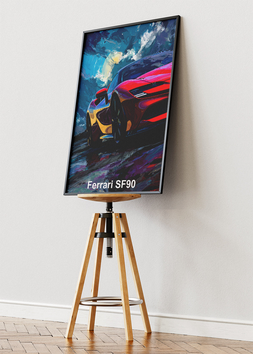 Ferrari SF90 Stradale Art Poster & Canvas Print – Hybrid Supercar Performance Wall Art