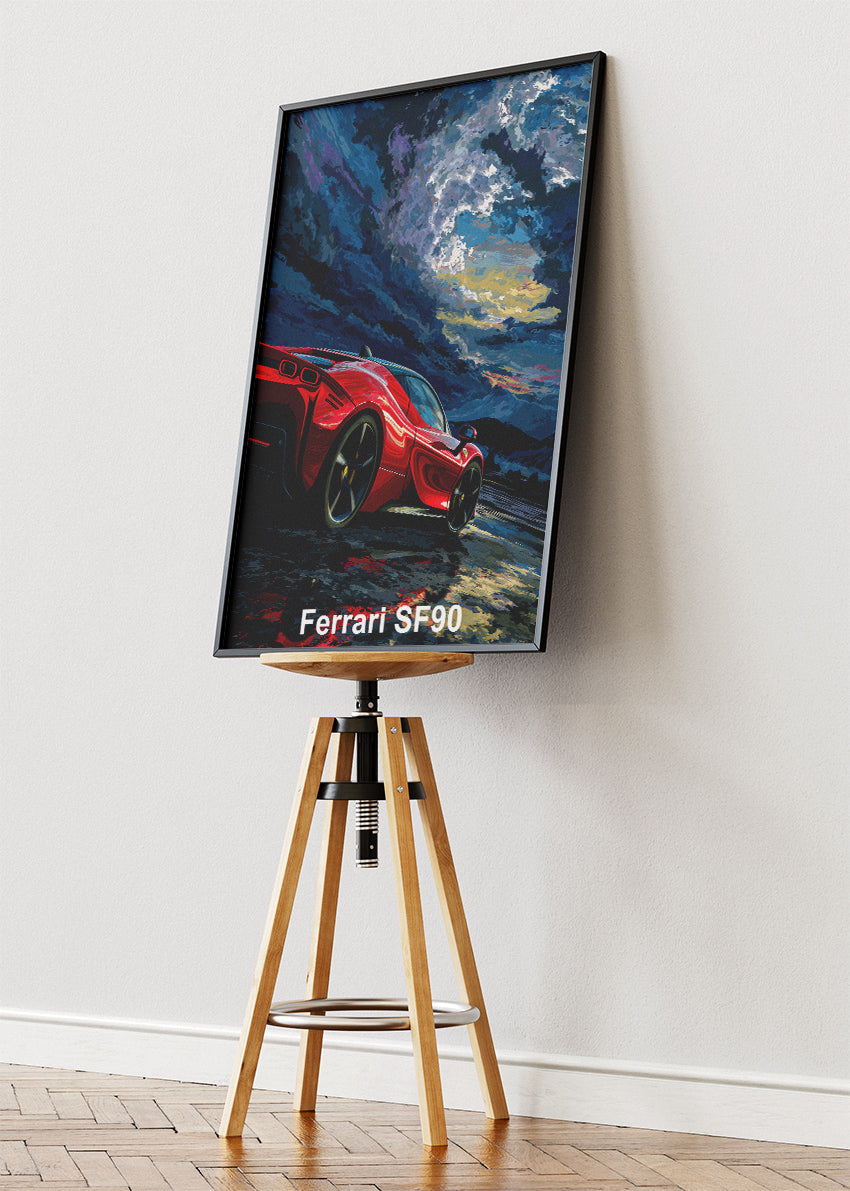 Ferrari SF90 Stradale Art Poster & Canvas Print – Hybrid Supercar Performance Wall Art