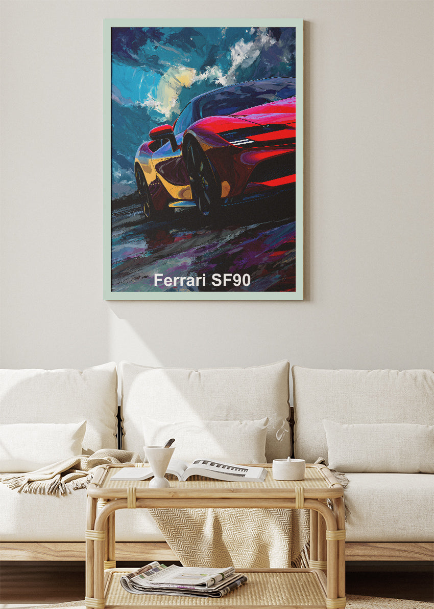 Ferrari SF90 Stradale Art Poster & Canvas Print – Hybrid Supercar Performance Wall Art