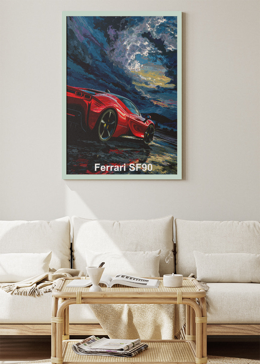 Ferrari SF90 Stradale Art Poster & Canvas Print – Hybrid Supercar Performance Wall Art