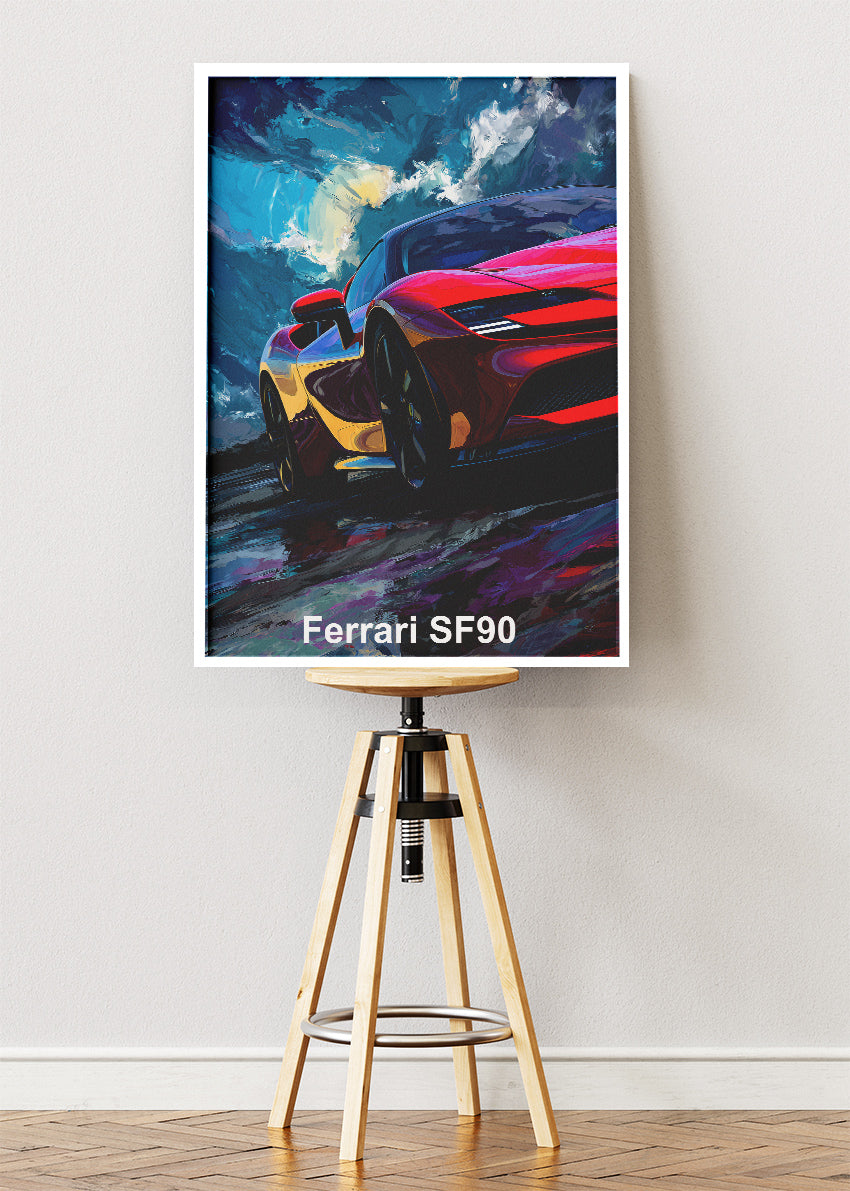 Ferrari SF90 Stradale Art Poster & Canvas Print – Hybrid Supercar Performance Wall Art
