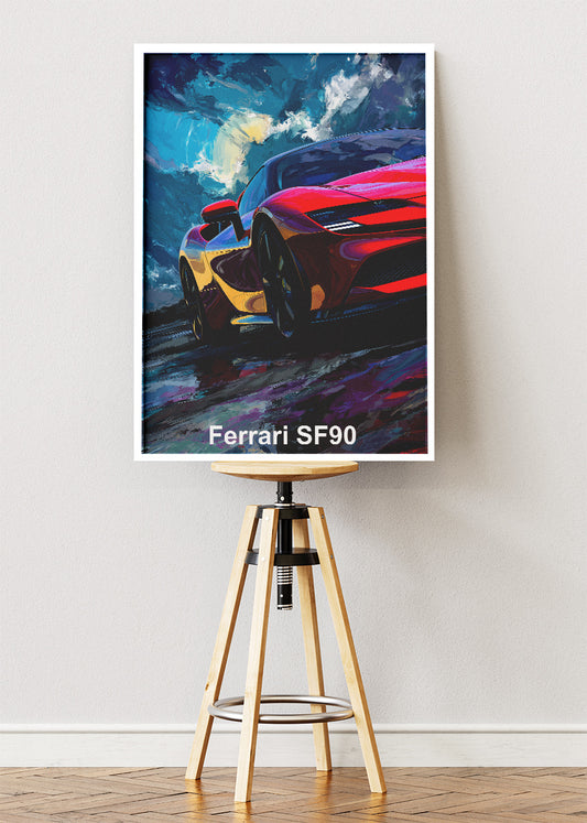 Ferrari SF90 Stradale Art Poster & Canvas Print – Hybrid Supercar Performance Wall Art