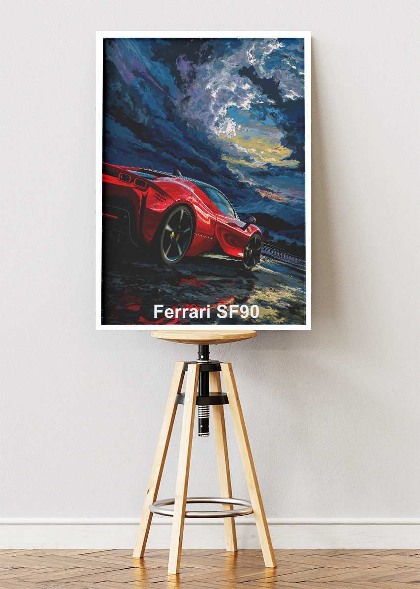 Ferrari SF90 Stradale Art Poster & Canvas Print – Hybrid Supercar Performance Wall Art