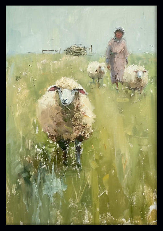 Field Companions – Rustic Sheep Pasture Canvas & Poster Art – T816 – AiPrintLab
