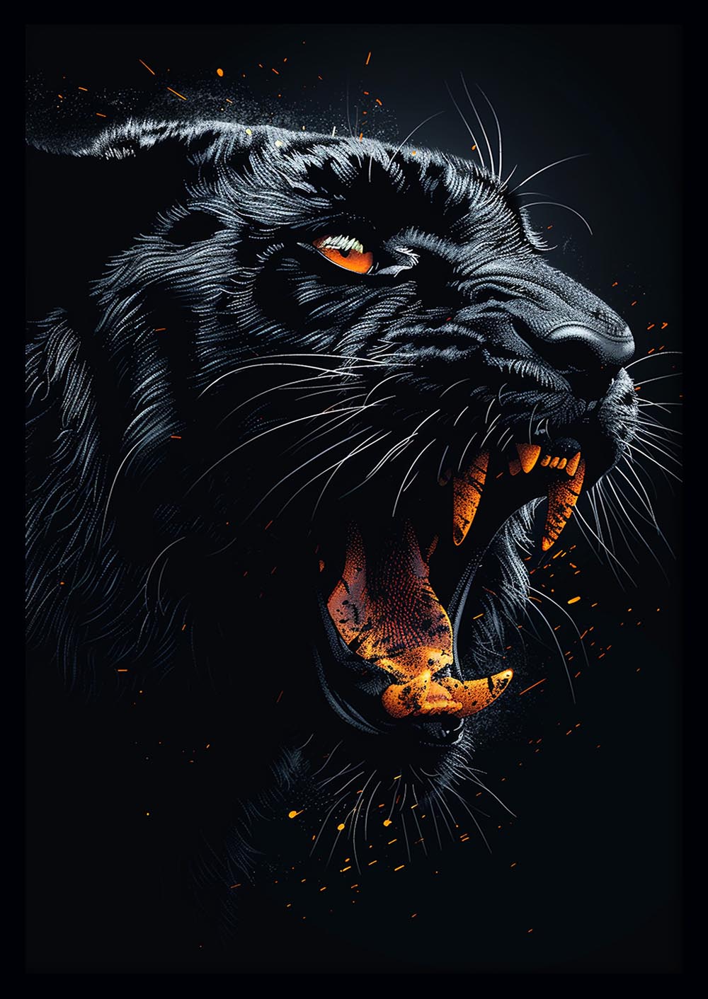 Fierce Black Panther Illustration – Wild Animal Canvas Wall Art & Poster Print – T1181 – AiPrintLab