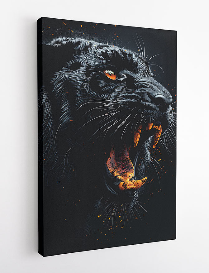 Fierce Black Panther Illustration – Wild Animal Canvas Wall Art & Poster Print – T1181 – AiPrintLab