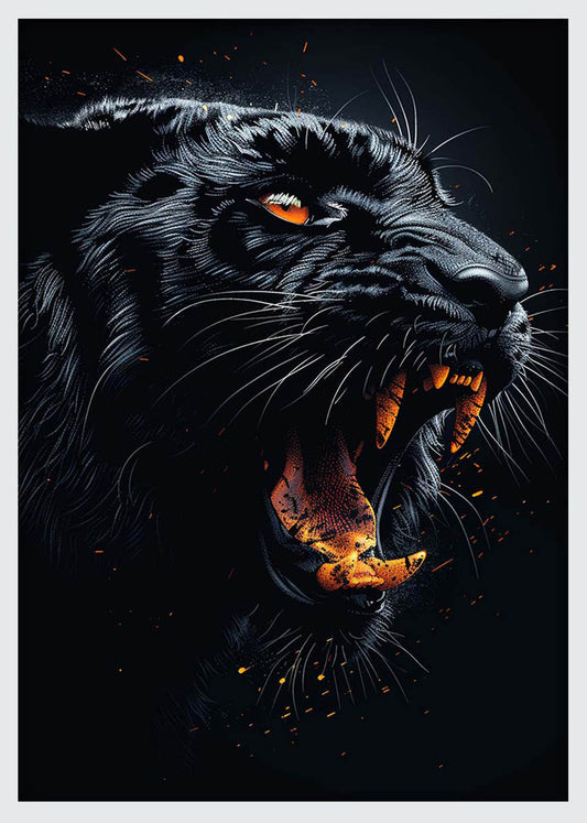 Fierce Black Panther Illustration – Wild Animal Canvas Wall Art & Poster Print – T1181 – AiPrintLab