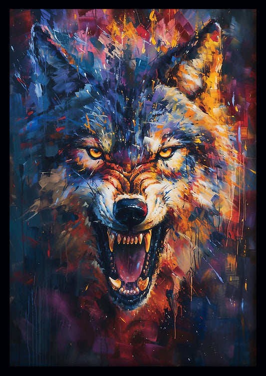 Fierce Howling Wolf – Abstract Expressionist Canvas Wall Art – T892 – AiPrintLab