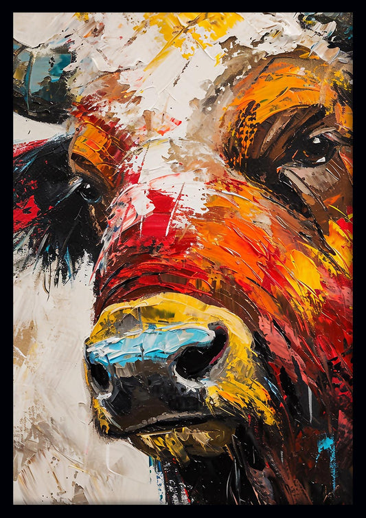 Fiery Bull Close-Up – Abstract Animal Canvas & Poster Wall Art – T909 – AiPrintLab