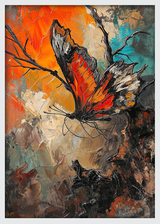 Fiery Butterfly Textured Painting – Abstract Expressionist Canvas & Poster Wall Art – T1189 – AiPrintLab