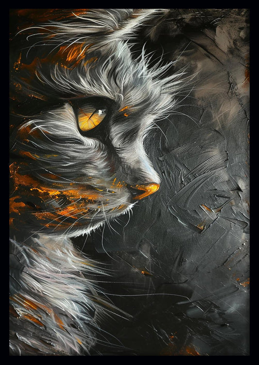 Fiery Cat Gaze – Dramatic Feline Canvas Wall Art Print – T936 – AiPrintLab