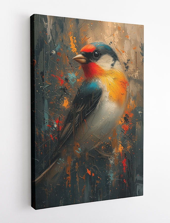 Fiery Songbird – Vibrant Modern Bird Portrait Canvas & Poster Art – T977 – AiPrintLab