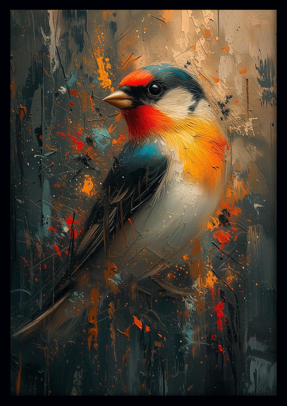Fiery Songbird – Vibrant Modern Bird Portrait Canvas & Poster Art – T977 – AiPrintLab