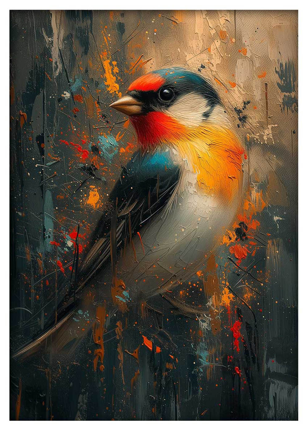 Fiery Songbird – Vibrant Modern Bird Portrait Canvas & Poster Art – T977 – AiPrintLab