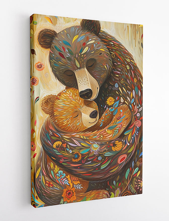 Floral Bear Hug Wall Art – Whimsical Animal Poster & Canvas Print – T1038 –