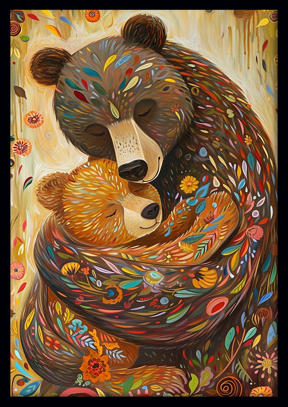 Floral Bear Hug Wall Art – Whimsical Animal Poster & Canvas Print – T1038 –