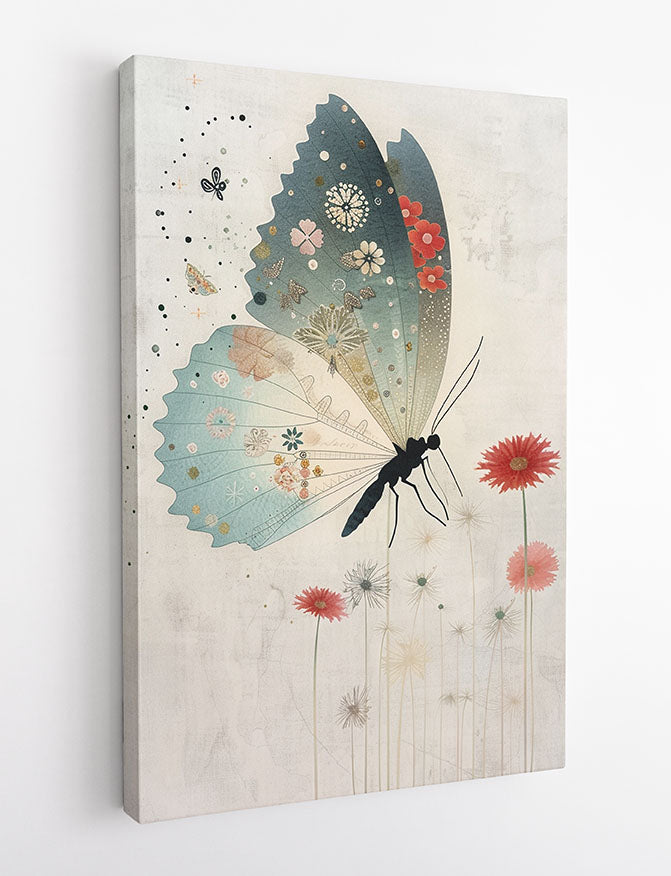 Floral Butterfly Elegance – Soft Botanical Canvas & Poster Wall Art – T1226 – AiPrintLab