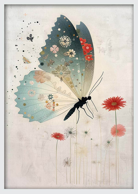 Floral Butterfly Elegance – Soft Botanical Canvas & Poster Wall Art – T1226 – AiPrintLab