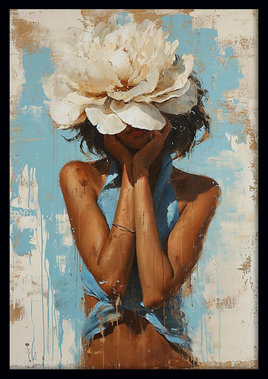 Floral-Faced Woman – Soft Feminine Art Canvas & Poster Wall Print – T1073 – AiPrintLab