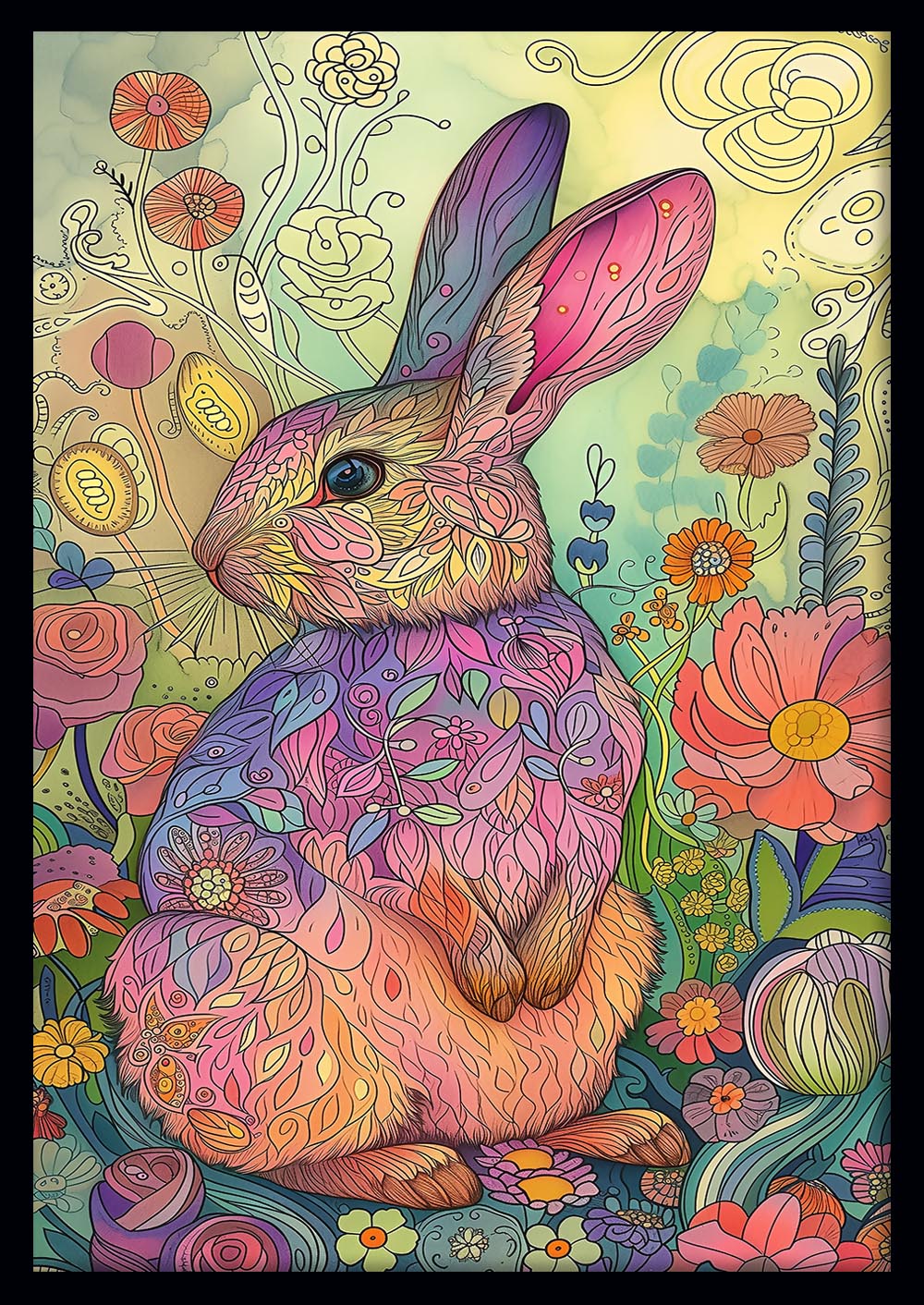 Floral Fantasy Rabbit – Whimsical Spring Animal Canvas Art – T877 – AiPrintLab
