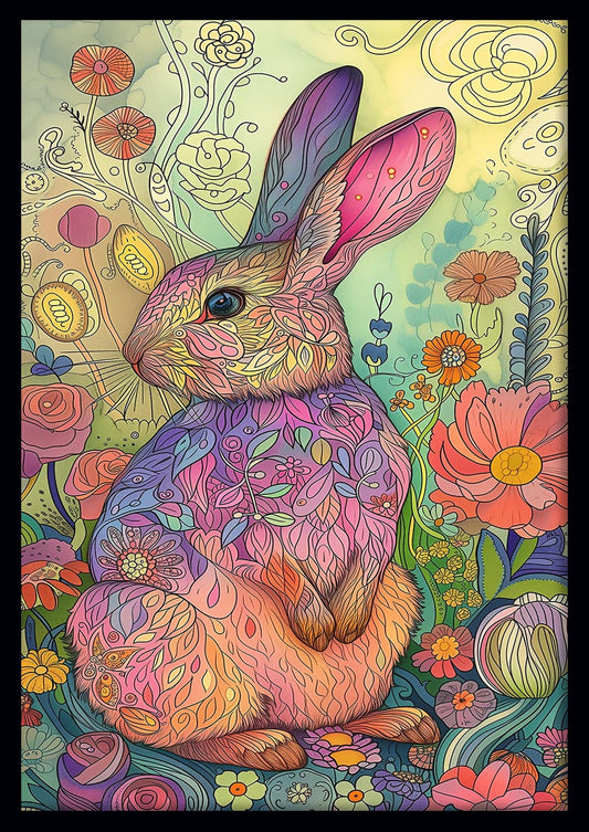 Floral Fantasy Rabbit – Whimsical Spring Animal Canvas Art – T877 – AiPrintLab