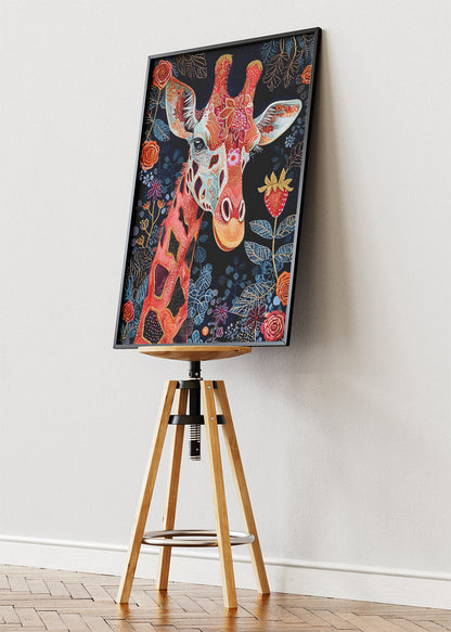 Floral Giraffe Canvas Print & Poster – Elegant Botanical Animal Wall Art