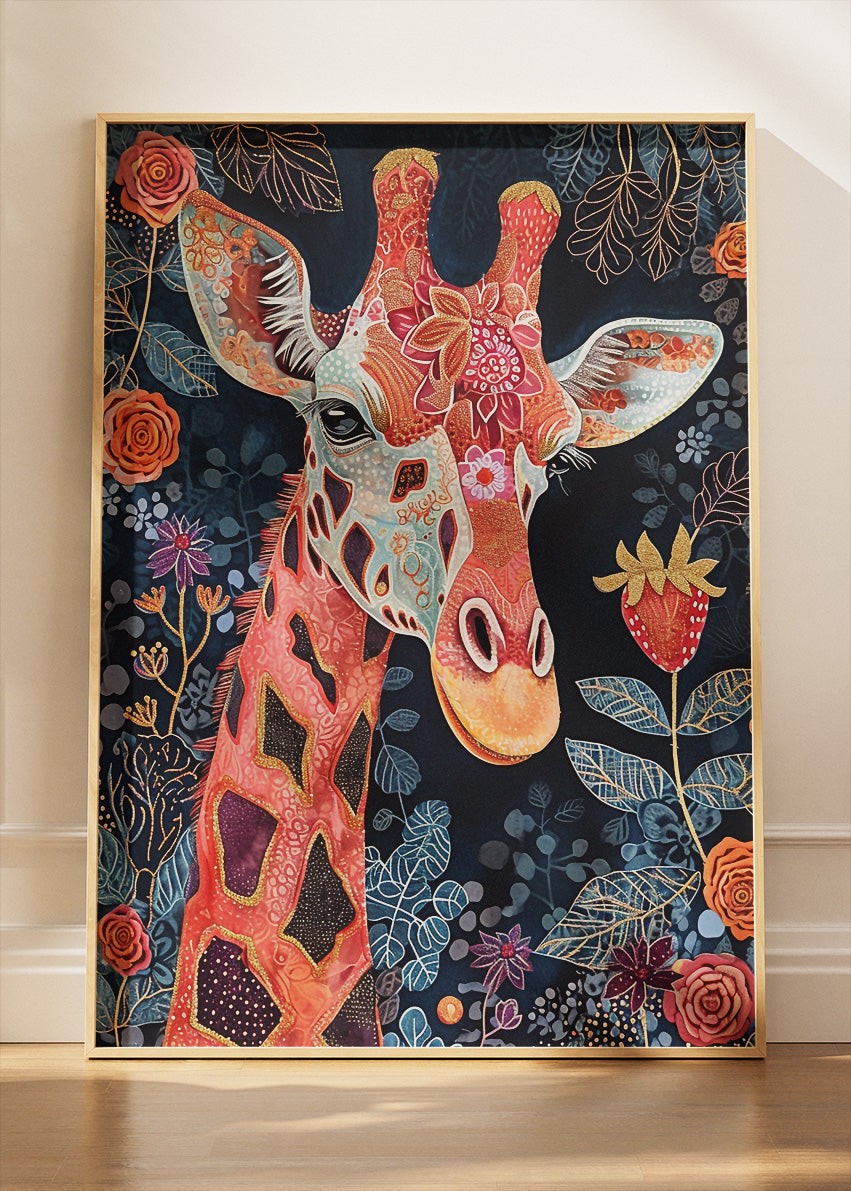 Floral Giraffe Canvas Print & Poster – Elegant Botanical Animal Wall Art