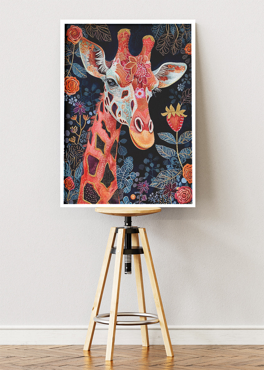 Floral Giraffe Canvas Print & Poster – Elegant Botanical Animal Wall Art