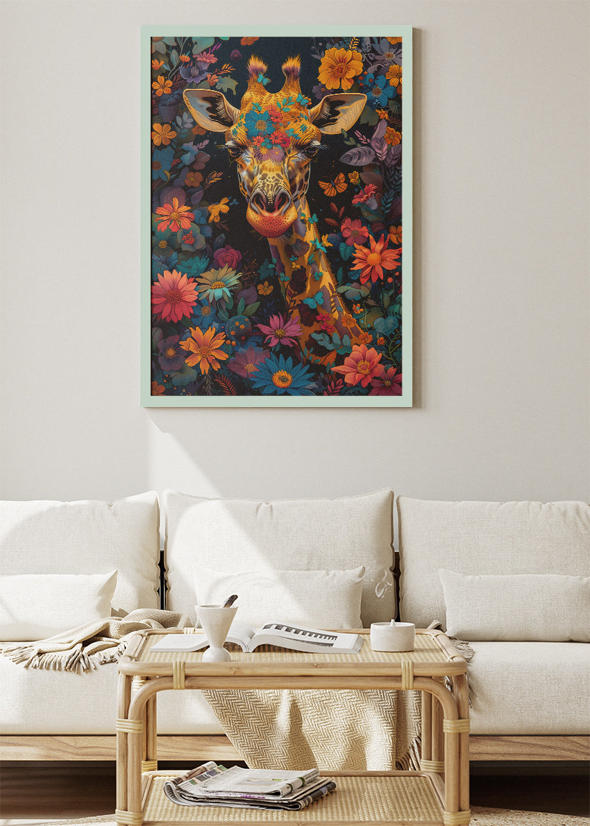 Floral Giraffe Canvas Print & Poster – Elegant Wildlife Wall Art
