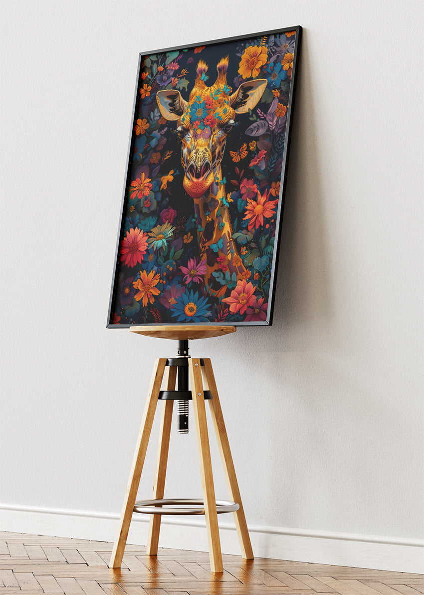 Floral Giraffe Canvas Print & Poster – Elegant Wildlife Wall Art