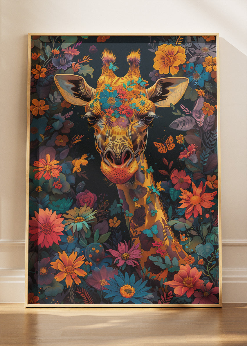 Floral Giraffe Canvas Print & Poster – Elegant Wildlife Wall Art