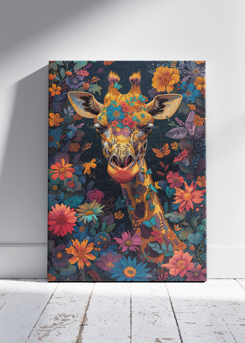 Floral Giraffe Canvas Print & Poster – Elegant Wildlife Wall Art