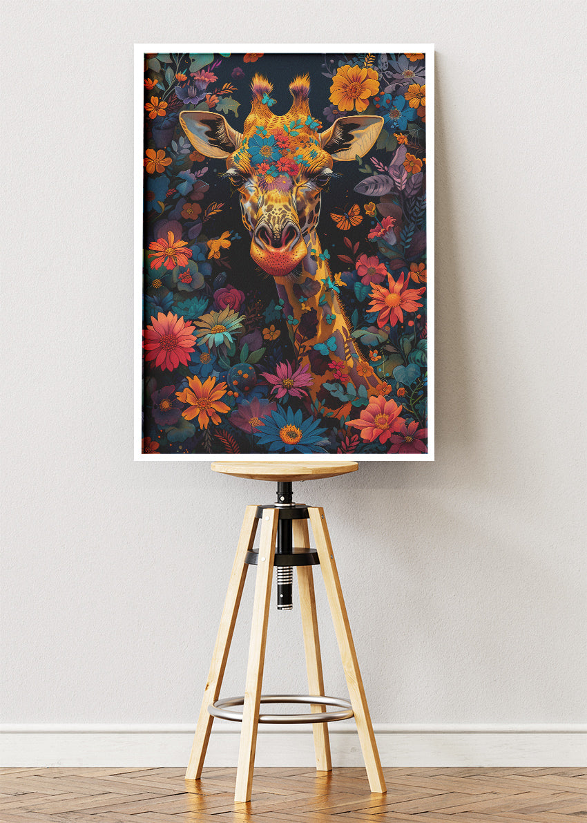Floral Giraffe Canvas Print & Poster – Elegant Wildlife Wall Art