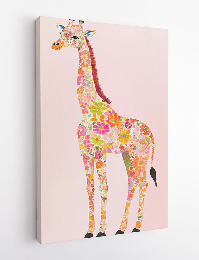 Floral Giraffe Illustration – Whimsical Animal Canvas & Poster Art – T1005 – AiPrintLab