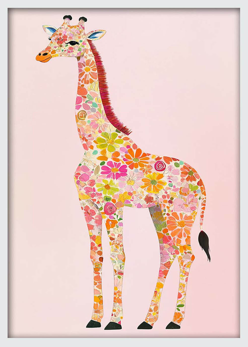 Floral Giraffe Illustration – Whimsical Animal Canvas & Poster Art – T1005 – AiPrintLab
