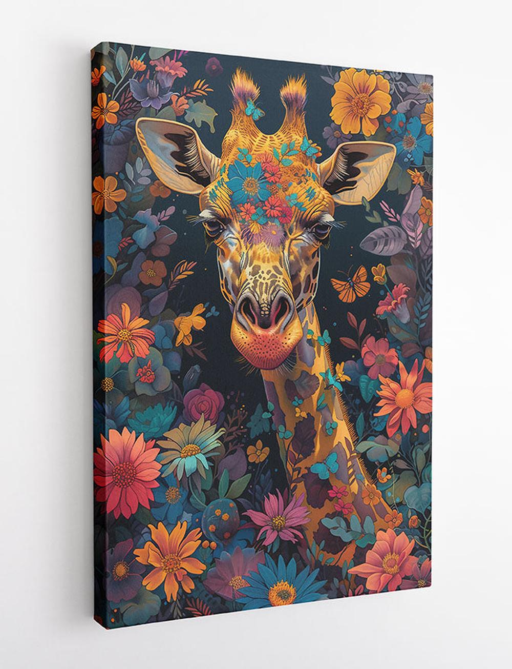 Floral Giraffe Portrait Art – Colorful Jungle Canvas & Poster Print – T795 – AiPrintLab
