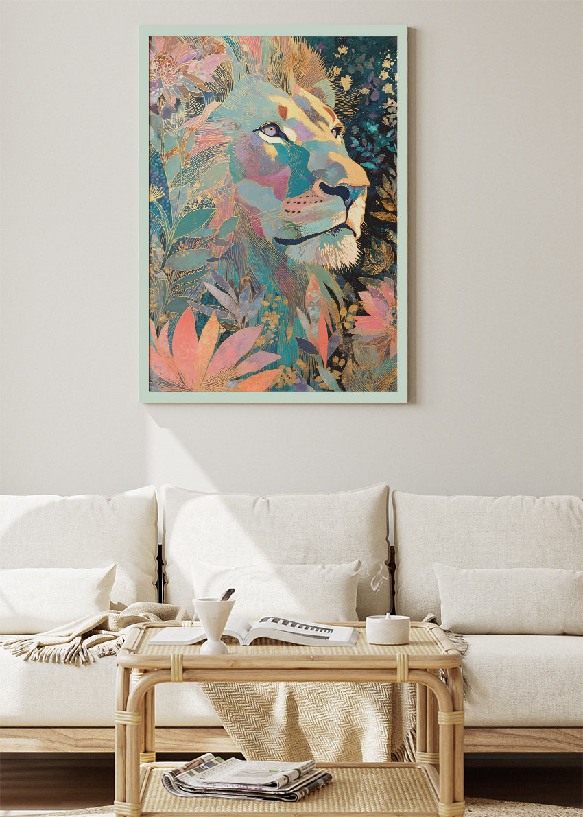 Floral Lion Canvas Print & Poster – Colorful Wildlife Wall Art