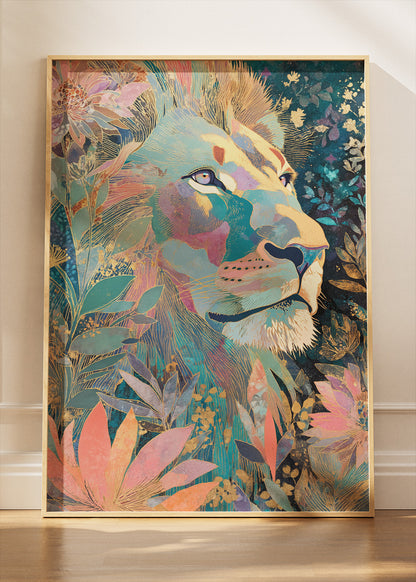 Floral Lion Canvas Print & Poster – Colorful Wildlife Wall Art