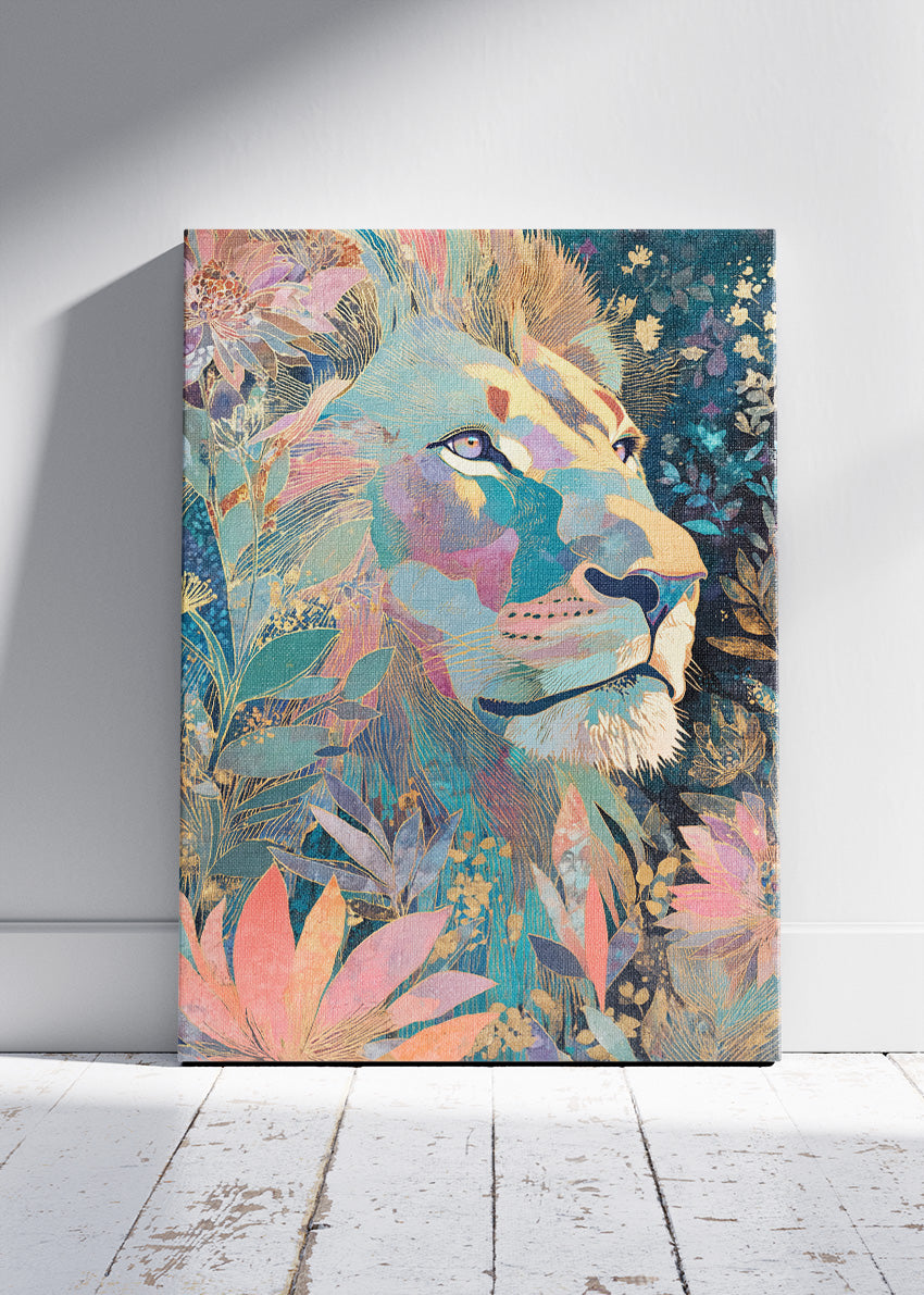 Floral Lion Canvas Print & Poster – Colorful Wildlife Wall Art