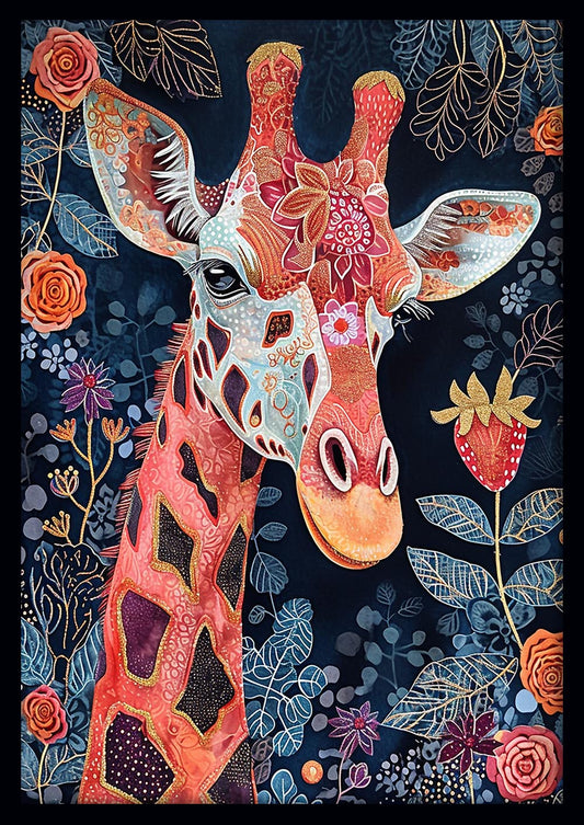 Floral Patterned Giraffe Portrait Canvas Art & Poster – T646 – AiPrintLab