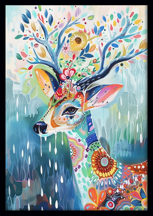 Floral Spirit Deer – Whimsical Forest Animal Canvas & Poster Art – T801 – AiPrintLab