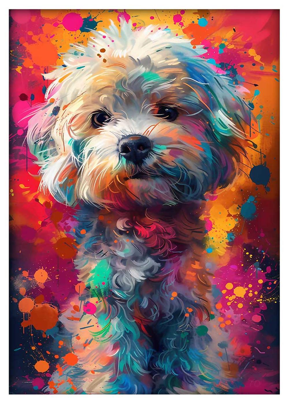 Fluffy Splash Pup – Colorful Abstract Dog Canvas Wall Art – T846 – AiPrintLab